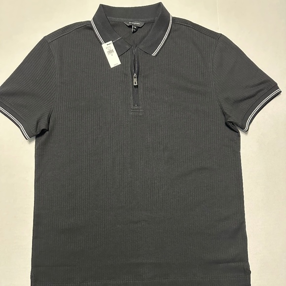 NWT Banana Republic Factory Mens Black Zip Placket Polo Size Medium - Picture 2 of 7